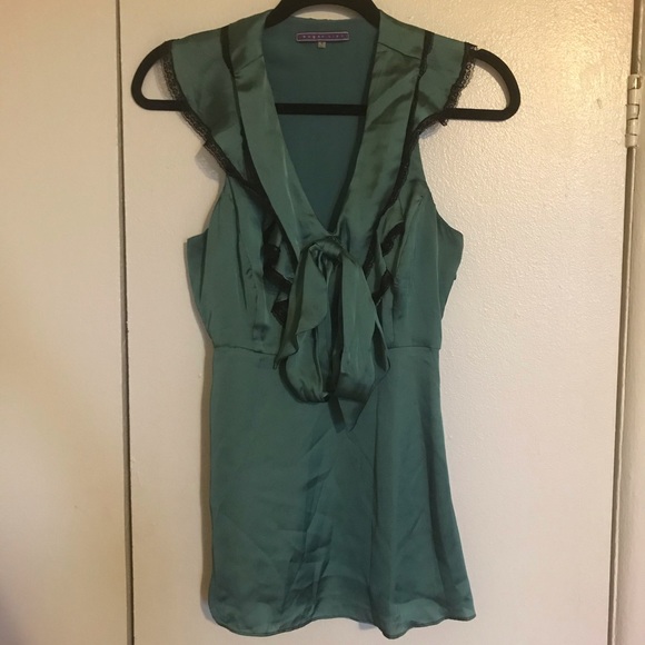 Satin Green Ruffle Top - Picture 1 of 3